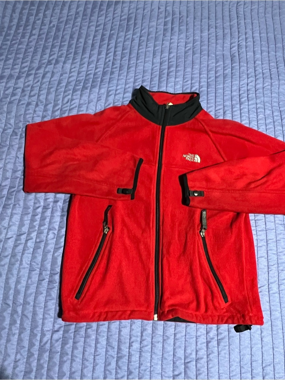 The North Face Youth Red Fleece Jacket with Black Accents
